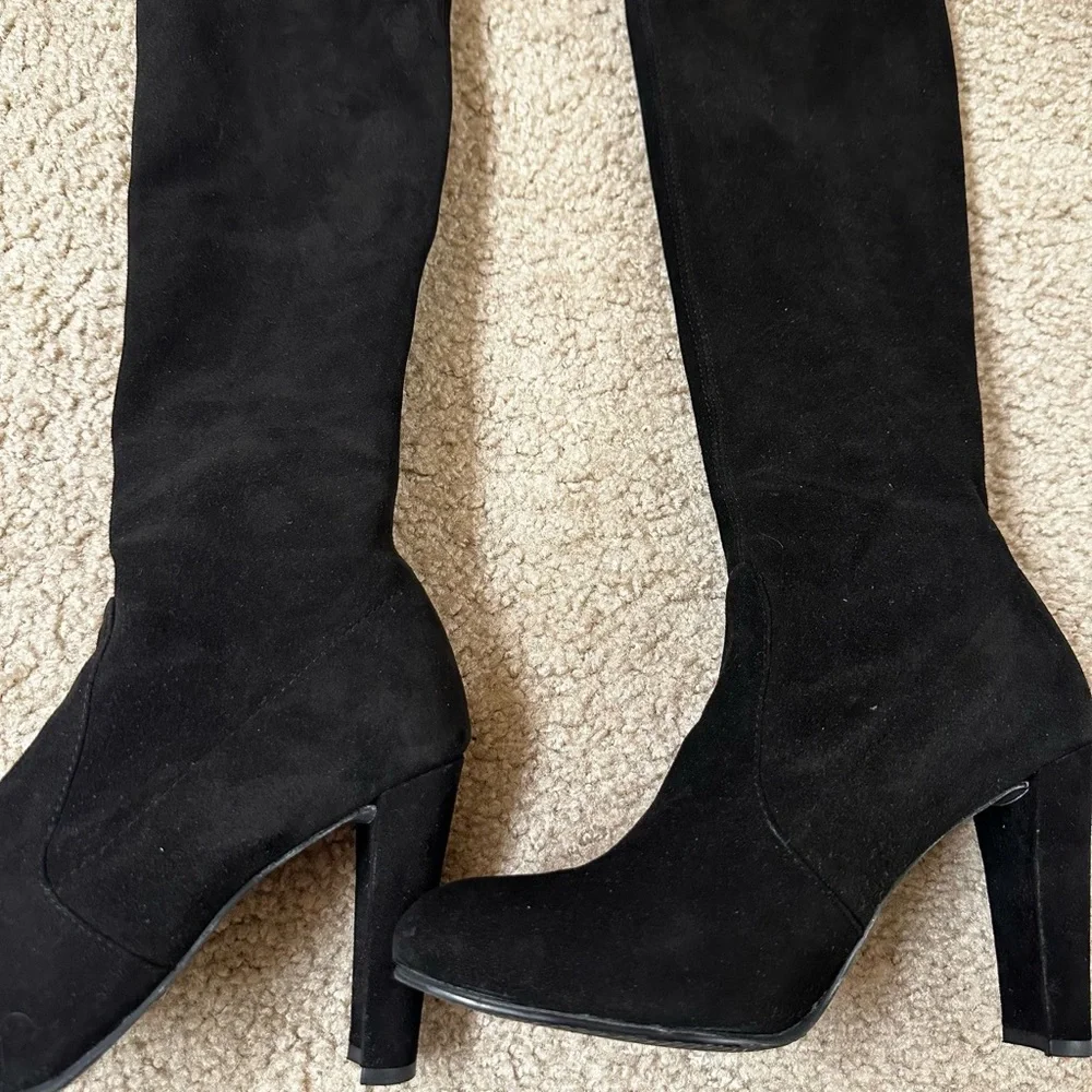 Stuart Weitzman Highland Suede Over-the-Knee Blogger Boots in black